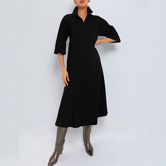 Nwt Tuckernuck - M - Black Elliot Midi Dress 100% Cotton - Picture 1 of 9
